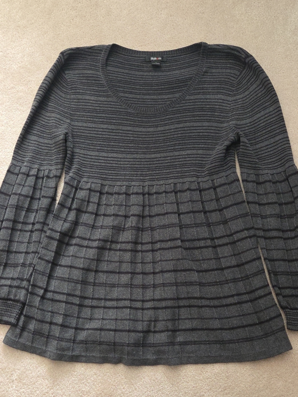 Style & Co. Women's Dark Gray Striped Knit Sweater